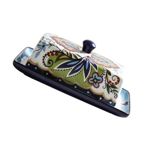 JECOMPRIS Porzellan Butterdose mit Deckel Floral Motiv Eleganter Butterhalter und Aufbewahrungsbox für Butter und Snacks Spülmaschinenfest Stilvolle Tischdekoration für Haushalt und Feiern von JECOMPRIS