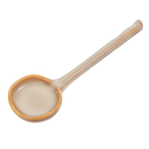 JECOMPRIS Retro Keramik Löffel mit Langem Griff Kratzfest Hitzeschutz Vielseitig für Suppe Dessert Eiscreme Joghurt Salat Wonton Miso Ergonomisch Stilvoll für Küche und Restaurant von JECOMPRIS