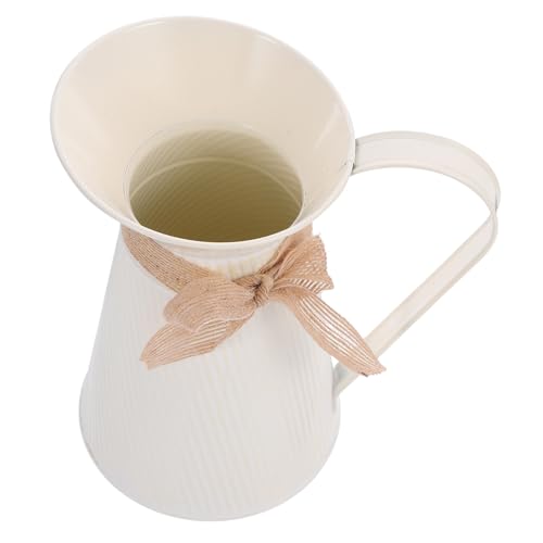 JECOMPRIS Rustikaler Blumeneimer mit Griff Vintage Deko Vase für Tisch Vielseitig als Pflanzer oder Aufbewahrung Cremeweiß für Büro Balkon Wohnzimmer Landhausstil von JECOMPRIS