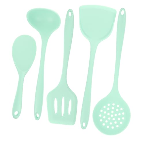 JECOMPRIS Silikon küchenhelfer Hitzebeständig mit Löffel Spatel Sieb Ergonomischer Griff Antihaft Kochgeschirr für Alltag Kochen Zuhause in Hellgrün von JECOMPRIS