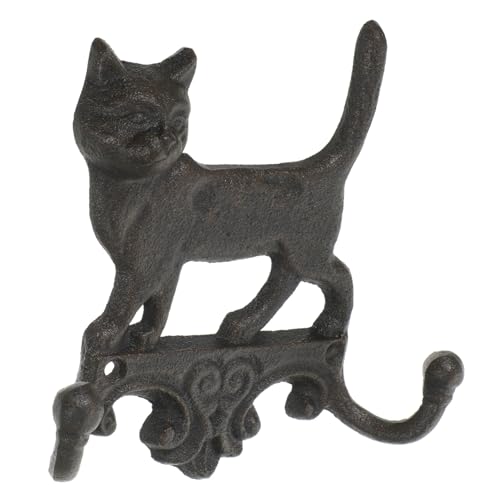 JECOMPRIS Vintage Gusseisen Wandhaken Tierform Doppelt Dekorativer Wandhalter für Handtücher Bad Wohnzimmer Robust und Platzsparend mit Kreativem Katzenmotiv von JECOMPRIS
