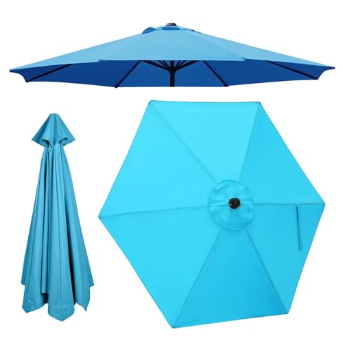 JEDAL Terrassenschirm ersatzdach 6 streben Sonnenschirm Ersatzbezug 200cm 250cm 270cm 300cm Markttisch-Regenschirm Ersatzabdeckung Wasserdicht UV30+(Blauer See,300cm) von JEDAL