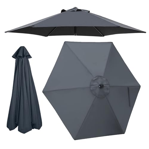 JEDAL Terrassenschirm ersatzdach 6 streben Sonnenschirm Ersatzbezug 200cm 250cm 270cm 300cm Markttisch-Regenschirm Ersatzabdeckung Wasserdicht UV30+(Grau,300cm) von JEDAL