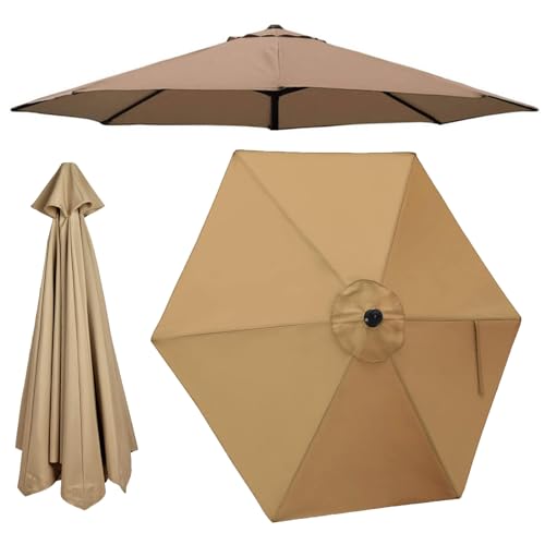 JEDAL Terrassenschirm ersatzdach 6 streben Sonnenschirm Ersatzbezug 200cm 250cm 270cm 300cm Markttisch-Regenschirm Ersatzabdeckung Wasserdicht UV30+(Khaki,270cm) von JEDAL