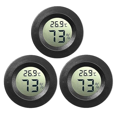 JEDEW 3-Pack Mini Digital Hygrometer Gauge Indoor Thermometer, Temperature Humidity Meter for Humidifiers Greenhouse Reptile Guitar Case, Fahrenheit (℉) or Celsius(℃) (Schwarz -3 pack) von JEDEW