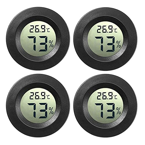 JEDEW 4-Pack Mini Digital Hygrometer Gauge Indoor Thermometer, Temperature Humidity Meter for Humidifiers Greenhouse Jars Reptile Guitar Case, Fahrenheit (℉) or Celsius(℃) (schwarz-4 pack) von JEDEW