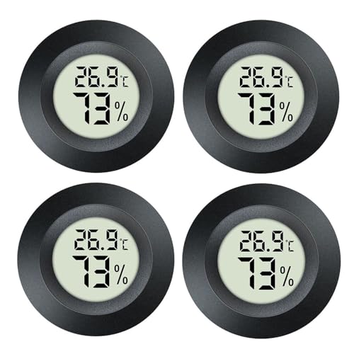 JEDEW Hygrometer Thermometer Digital Humidity Meter Indoor/Outdoor Humidity Monitor Reptile Thermometer for Humidors Greenhouse Garden Cellar Fahrenheit (℉) or Celsius(℃) (schwarz-4 Pack) (4) von JEDEW