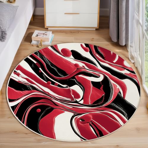 Abstrakter Wirbel Teppich Rund 120 Cm Rutschfest Teppiche Wohnzimmer, Ölgemälde In Kontrastfarben Waschbar Teppiche Kurzflor Weich Runder Teppich Rot Und Schwarz For Schlafzimmer Studie Heimbüro Abstrakter Wirbel Teppich Rund 120 Cm Rutschfest Teppiche Wohnzimmer, Ölgemälde In Kontrastfarben Waschbar Teppiche Kurzflor Weich Runder Teppich Rot Und Schwarz For Schlafzimmer Studie Heimbüro von JEDTAKCT