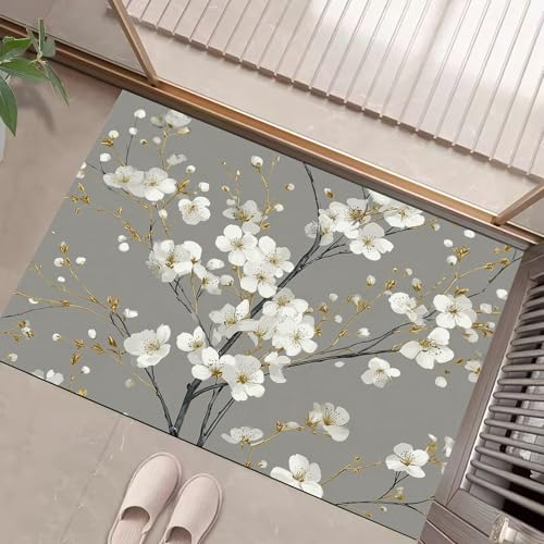 Anthrazitgrau Waschbarer Teppich Luxuriöses Metallic-Blumenmuster Muster 40X60 Chinesische Pflanzen Eingangsbereich Modern Fußmatte Badezimmerteppich Weich Rutschfest Kleiner Kurzflor Bad Schlafzimmer von JEDTAKCT