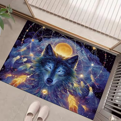 Blau Lila Waschbarer Teppich Sternenhimmel Traumfänger Muster 90X150Cm Fantasy Grauer Wolf Eingangsbereich Modern Fußmatte Badezimmerteppich Weich Rutschfest Kleiner Kurzflor Bad Schlafzimmer Blau Lila Waschbarer Teppich Sternenhimmel Traumfänger Muster 90X150Cm Fantasy Grauer Wolf Eingangsbereich Modern Fußmatte Badezimmerteppich Weich Rutschfest Kleiner Kurzflor Bad Schlafzimmer von JEDTAKCT