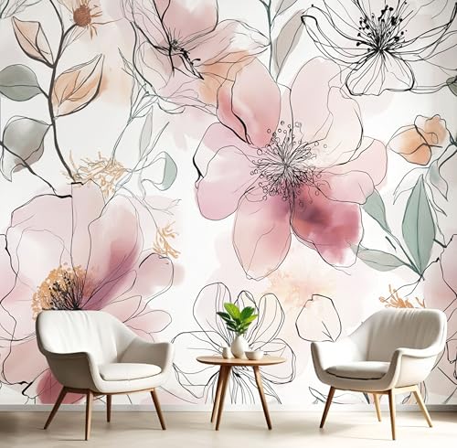 Fototapete Premium-Seide Abstrakte Blumen 400X280Cm - Fototapete Schlafzimmer Wohnzimmer Moderne Blush Pink Tapete Xxl Wandtapete Motivtapeten 3D Effekt Wandbilder - Aquarell Illustration von JEDTAKCT