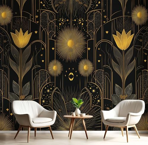 Fototapete Premium-Seide Retro Geometrie 400X280Cm - Fototapete Schlafzimmer Wohnzimmer Moderne Schwarzes Gold Tapete Xxl Wandtapete Motivtapeten 3D Effekt Wandbilder - Blumen Sternenhimmel Fototapete Premium-Seide Retro Geometrie 400X280Cm - Fototapete Schlafzimmer Wohnzimmer Moderne Schwarzes Gold Tapete Xxl Wandtapete Motivtapeten 3D Effekt Wandbilder - Blumen Sternenhimmel von JEDTAKCT
