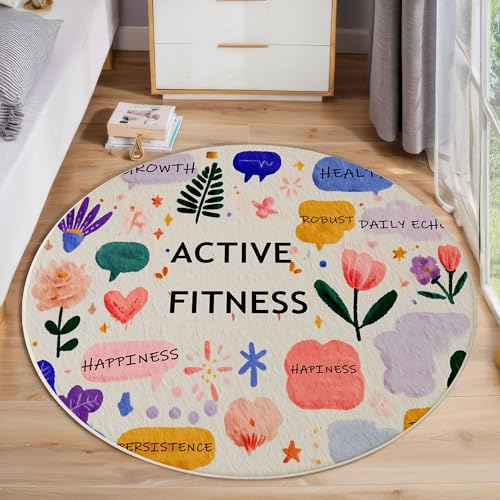 Handgemalte Blumen Und Blätter Teppich Rund 100 Cm Rutschfest Teppiche Wohnzimmer, Aquarell-Poster Waschbar Teppiche Kurzflor Weich Runder Teppich Blau Und Lila For Schlafzimmer Studie Heimbüro von JEDTAKCT