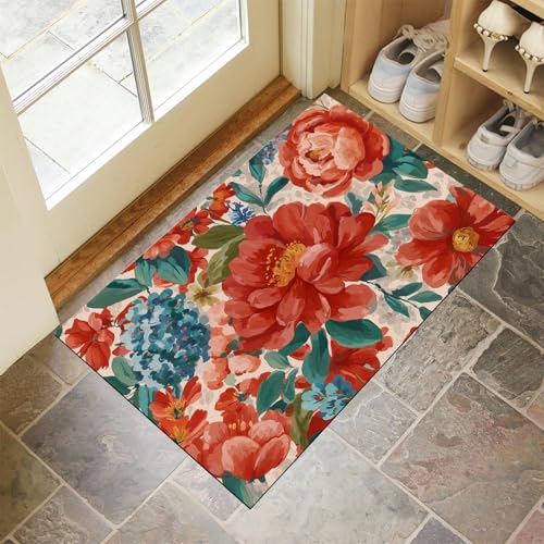 Handgemalte Pfingstrosen Fußmatte Teppich Orientalische Pflanzen Kurzflor Fussmatte Terrakotta Türmatte rutschfest Waschbarer Retro Teppich Für Esszimmer Flur Eingangsbereich Fußabtreter 90X150Cm Handgemalte Pfingstrosen Fußmatte Teppich Orientalische Pflanzen Kurzflor Fussmatte Terrakotta Türmatte rutschfest Waschbarer Retro Teppich Für Esszimmer Flur Eingangsbereich Fußabtreter 90X150Cm von JEDTAKCT