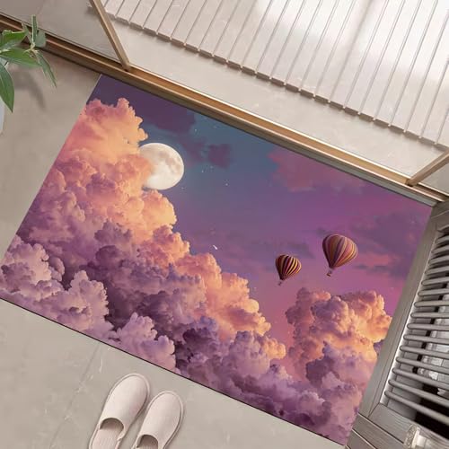Heißluftballon Wolkenmeer Fußmatte Teppich Verträumter Mondhimmel Kurzflor Fussmatte Lila Pink Türmatte Rutschfest Waschbarer Retro Teppich Für Esszimmer Flur Eingangsbereich Fußabtreter 60X90Cm Heißluftballon Wolkenmeer Fußmatte Teppich Verträumter Mondhimmel Kurzflor Fussmatte Lila Pink Türmatte Rutschfest Waschbarer Retro Teppich Für Esszimmer Flur Eingangsbereich Fußabtreter 60X90Cm von JEDTAKCT