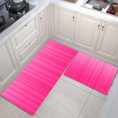 JEDTAKCT 2 Stück Küchenteppich Farbverlaufsstreifen Waschbar rutschfest Küchenläufer Moderne Geometrische Gedrucktes Muster Küche Flur Bodenmatte Läufer Teppich (Magenta), 40X60Cm+40X120Cm von JEDTAKCT