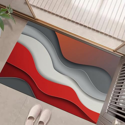 JEDTAKCT 3D Einfache Welle Fussmatte Teppich 60X90Cm, Wohnzimmerteppich Schlafzimmerteppich, Rot Grau Waschbarer Fußmatte, Moderne Geometrie Rutschfester Teppich Für Küche Flur Esszimmer JEDTAKCT 3D Einfache Welle Fussmatte Teppich 60X90Cm, Wohnzimmerteppich Schlafzimmerteppich, Rot Grau Waschbarer Fußmatte, Moderne Geometrie Rutschfester Teppich Für Küche Flur Esszimmer von JEDTAKCT