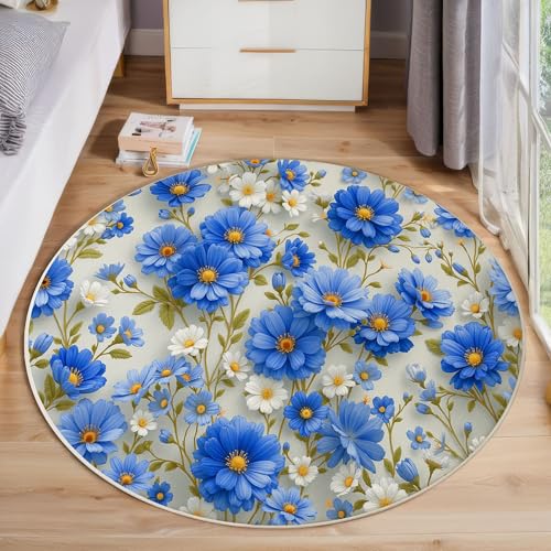 JEDTAKCT 3D Gänseblümchen Blumen Teppich, Waschbar 160 cm Runder Teppich Für Schlafzimmer, Natürliche Pflanzen Kinderteppich, Rutschfester Kreis Weicher Blau Und Weiß Für Schlafsaal Kinderzimmer Sofa JEDTAKCT 3D Gänseblümchen Blumen Teppich, Waschbar 160 cm Runder Teppich Für Schlafzimmer, Natürliche Pflanzen Kinderteppich, Rutschfester Kreis Weicher Blau Und Weiß Für Schlafsaal Kinderzimmer Sofa von JEDTAKCT