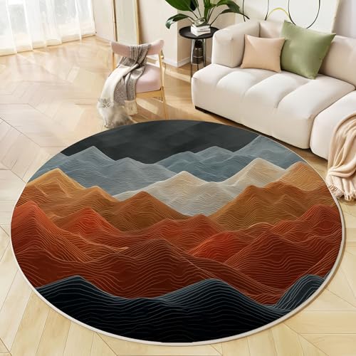 JEDTAKCT 3D Gestreifte Berge Teppich Rund 200 cm rutschfest Teppiche Wohnzimmer, Abstrakte Wellen Waschbar Teppiche Kurzflor Weich Runder Teppich Rostbraun for Schlafzimmer Studie Heimbüro JEDTAKCT 3D Gestreifte Berge Teppich Rund 200 cm rutschfest Teppiche Wohnzimmer, Abstrakte Wellen Waschbar Teppiche Kurzflor Weich Runder Teppich Rostbraun for Schlafzimmer Studie Heimbüro von JEDTAKCT