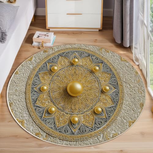 JEDTAKCT 3D Perlen Mandala Teppich Rund 80 cm rutschfest Teppiche Wohnzimmer, Luxuriöses Bohemian Waschbar Teppiche Kurzflor Weich Runder Teppich Gold for Schlafzimmer Studie Heimbüro JEDTAKCT 3D Perlen Mandala Teppich Rund 80 cm rutschfest Teppiche Wohnzimmer, Luxuriöses Bohemian Waschbar Teppiche Kurzflor Weich Runder Teppich Gold for Schlafzimmer Studie Heimbüro von JEDTAKCT
