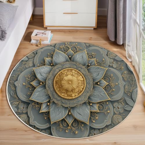 JEDTAKCT 3D Sonnen Mandala Teppich, Waschbar 80 cm Runder Teppich Für Schlafzimmer, Elegant Floral Kinderteppich, Rutschfester Kreis Weicher Gelb-Grau Für Schlafsaal Kinderzimmer Sofa JEDTAKCT 3D Sonnen Mandala Teppich, Waschbar 80 cm Runder Teppich Für Schlafzimmer, Elegant Floral Kinderteppich, Rutschfester Kreis Weicher Gelb-Grau Für Schlafsaal Kinderzimmer Sofa von JEDTAKCT