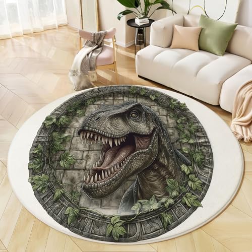 JEDTAKCT 3D Wilder Dinosaurier Teppich Rund 60 cm Kurzflor, Waschbare Teppiche Wohnzimmer Weinreben-Steinmauer, Runder Teppich 60 cm Durchmesser Braun-Grau, Bettvorleger Schlafzimmer rutschfest Weich JEDTAKCT 3D Wilder Dinosaurier Teppich Rund 60 cm Kurzflor, Waschbare Teppiche Wohnzimmer Weinreben-Steinmauer, Runder Teppich 60 cm Durchmesser Braun-Grau, Bettvorleger Schlafzimmer rutschfest Weich von JEDTAKCT