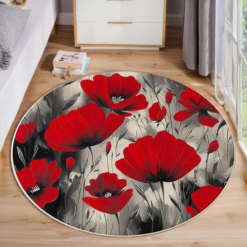 JEDTAKCT Abstrakte Mohnblüten Teppich Rund 160 cm rutschfest Teppiche Wohnzimmer, Handgemaltes Ölgemälde Waschbar Teppiche Kurzflor Weich Runder Teppich Rot Schwarz for Schlafzimmer Studie Heimbüro JEDTAKCT Abstrakte Mohnblüten Teppich Rund 160 cm rutschfest Teppiche Wohnzimmer, Handgemaltes Ölgemälde Waschbar Teppiche Kurzflor Weich Runder Teppich Rot Schwarz for Schlafzimmer Studie Heimbüro von JEDTAKCT