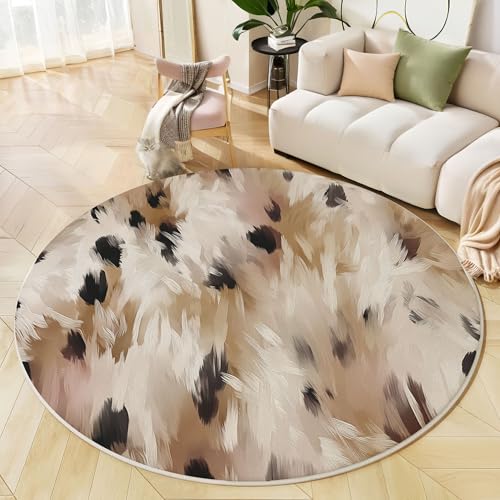 JEDTAKCT Abstrakter Leopardendruck Teppich Rund 60 cm rutschfest Teppiche Wohnzimmer, Tier-Graffiti Waschbar Teppiche Kurzflor Weich Runder Teppich Rostbraun for Schlafzimmer Studie Heimbüro von JEDTAKCT