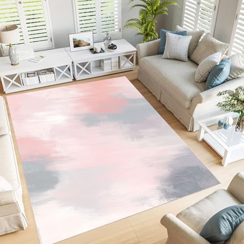 JEDTAKCT Abstraktes Graffiti Teppich 60X90Cm Blush Pink – Weicher Kurzflor Teppiche Mit Vintage Neutrales Ölgemälde – Waschbar Pflegeleicht, Deko Teppich Für Wohnzimmer Schlafzimmer Jugendzimmer von JEDTAKCT
