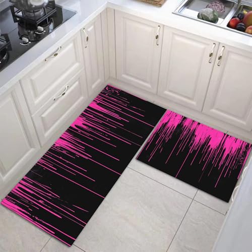 JEDTAKCT Abstraktes Ölgemälde Absorptionsfähigkeit Hause Deko Küchenteppich 2Er Set, Waschbar Straßengraffiti Dekoration Küchenmatten Für Innen Außen Magenta Dekor - 50X80Cm+50X150Cm von JEDTAKCT