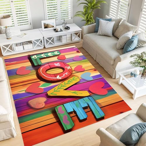 JEDTAKCT Alphabet Graffiti Teppich Schlafzimmer, Schöne Illustration Teppich 80X150Cm – Weicher Waschbar Pflegeleicht, Anti-Rutsch Kurzflor Teppiche Für Wohnzimmer, Küche Bunte von JEDTAKCT