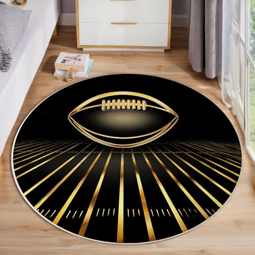 JEDTAKCT American Football Teppich, Waschbar 100 cm Runder Teppich Für Schlafzimmer, Moderne Streifen Kinderteppich, Rutschfester Kreis Weicher Schwarz Und Gold Für Schlafsaal Kinderzimmer Sofa JEDTAKCT American Football Teppich, Waschbar 100 cm Runder Teppich Für Schlafzimmer, Moderne Streifen Kinderteppich, Rutschfester Kreis Weicher Schwarz Und Gold Für Schlafsaal Kinderzimmer Sofa von JEDTAKCT