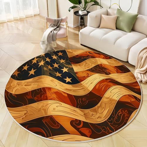 JEDTAKCT Amerikanische Flagge Teppich Rund 200Cm Kurzflor, Waschbare Teppiche Wohnzimmer Retro Wave, Runder Teppich 200Cm Durchmesser Rostbraun, Bettvorleger Schlafzimmer rutschfest Weich JEDTAKCT Amerikanische Flagge Teppich Rund 200Cm Kurzflor, Waschbare Teppiche Wohnzimmer Retro Wave, Runder Teppich 200Cm Durchmesser Rostbraun, Bettvorleger Schlafzimmer rutschfest Weich von JEDTAKCT