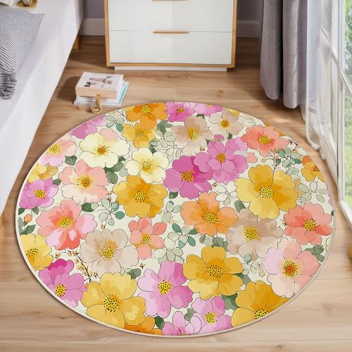 JEDTAKCT Aquarell Blumen Teppich, Waschbar 200 cm Runder Teppich Für Schlafzimmer, Vintage Illustration Kinderteppich, Rutschfester Kreis Weicher Senfgelb Für Schlafsaal Kinderzimmer Sofa JEDTAKCT Aquarell Blumen Teppich, Waschbar 200 cm Runder Teppich Für Schlafzimmer, Vintage Illustration Kinderteppich, Rutschfester Kreis Weicher Senfgelb Für Schlafsaal Kinderzimmer Sofa von JEDTAKCT