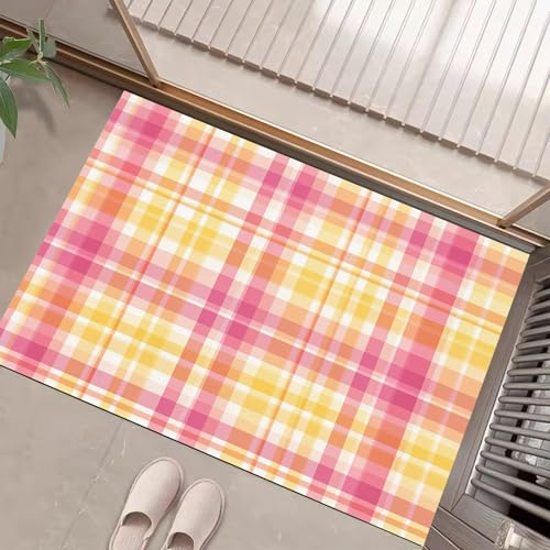 JEDTAKCT Aquarell Buffalo Grid Fussmatte Teppich 90X150Cm, Wohnzimmerteppich Schlafzimmerteppich, Rosa Gelb Waschbarer Fußmatte, Landschaft Geometrisch Rutschfester Teppich Für Küche Flur Esszimmer JEDTAKCT Aquarell Buffalo Grid Fussmatte Teppich 90X150Cm, Wohnzimmerteppich Schlafzimmerteppich, Rosa Gelb Waschbarer Fußmatte, Landschaft Geometrisch Rutschfester Teppich Für Küche Flur Esszimmer von JEDTAKCT