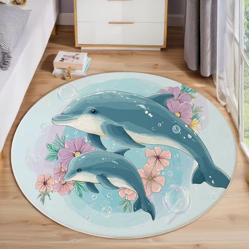 JEDTAKCT Aquarell Delfin Teppich, Waschbar 80 cm Runder Teppich Für Schlafzimmer, Cartoon Tier Kinderteppich, Rutschfester Kreis Weicher Hellblau Für Schlafsaal Kinderzimmer Sofa JEDTAKCT Aquarell Delfin Teppich, Waschbar 80 cm Runder Teppich Für Schlafzimmer, Cartoon Tier Kinderteppich, Rutschfester Kreis Weicher Hellblau Für Schlafsaal Kinderzimmer Sofa von JEDTAKCT