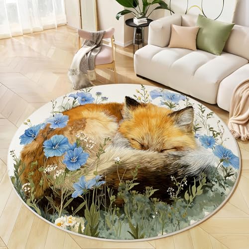 JEDTAKCT Aquarell Fuchs Teppich Rund 200 cm rutschfest Teppiche Wohnzimmer, Tierblumen Waschbar Teppiche Kurzflor Weich Runder Teppich Braun for Schlafzimmer Studie Heimbüro JEDTAKCT Aquarell Fuchs Teppich Rund 200 cm rutschfest Teppiche Wohnzimmer, Tierblumen Waschbar Teppiche Kurzflor Weich Runder Teppich Braun for Schlafzimmer Studie Heimbüro von JEDTAKCT