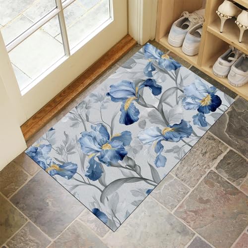 JEDTAKCT Aquarell-Iris Fußmatte Teppich Orientalische Pflanzen Kurzflor Fussmatte Indigo Türmatte rutschfest Waschbarer Retro Teppich Für Esszimmer Flur Eingangsbereich Fußabtreter 40X60Cm JEDTAKCT Aquarell-Iris Fußmatte Teppich Orientalische Pflanzen Kurzflor Fussmatte Indigo Türmatte rutschfest Waschbarer Retro Teppich Für Esszimmer Flur Eingangsbereich Fußabtreter 40X60Cm von JEDTAKCT