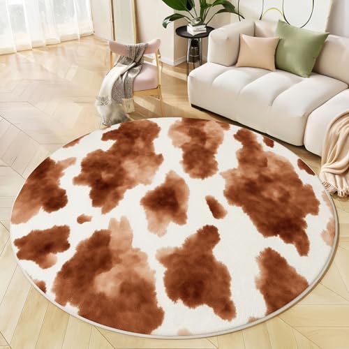 JEDTAKCT Aquarell Kuhmuster Teppich Rund 200 cm rutschfest Teppiche Wohnzimmer, Landtiere Waschbar Teppiche Kurzflor Weich Runder Teppich Braun for Schlafzimmer Studie Heimbüro JEDTAKCT Aquarell Kuhmuster Teppich Rund 200 cm rutschfest Teppiche Wohnzimmer, Landtiere Waschbar Teppiche Kurzflor Weich Runder Teppich Braun for Schlafzimmer Studie Heimbüro von JEDTAKCT