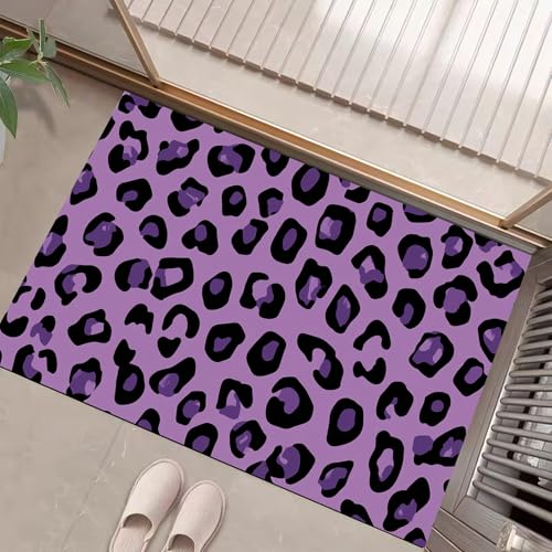 JEDTAKCT Aquarell Leopardenmuster Fussmatte Teppich 80X120Cm, Wohnzimmerteppich Schlafzimmerteppich, Violett Waschbarer Fußmatte, Einfaches Tier Rutschfester Teppich Für Küche Flur Esszimmer von JEDTAKCT