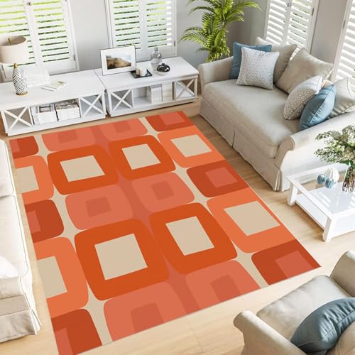 JEDTAKCT Aquarell Minimalistisch Geometrisch Teppich 200X300Cm Terrakotta – Weicher Kurzflor Teppiche Mit Moderne Kunst – Waschbar Pflegeleicht, Deko Teppich Für Wohnzimmer Schlafzimmer Jugendzimmer von JEDTAKCT