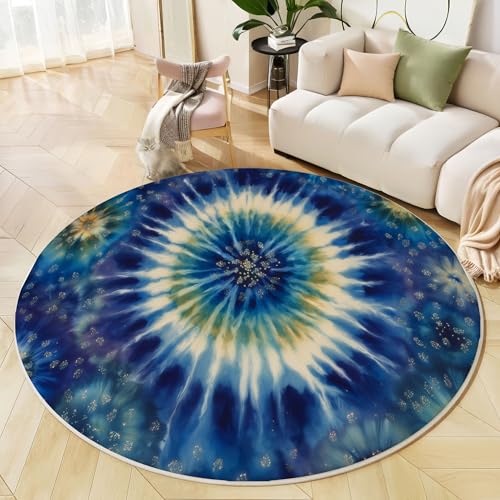 JEDTAKCT Batikstreifen Teppich Rund 120 cm rutschfest Teppiche Wohnzimmer, Traditionelle Geometrie Waschbar Teppiche Kurzflor Weich Runder Teppich Indigo for Schlafzimmer Studie Heimbüro JEDTAKCT Batikstreifen Teppich Rund 120 cm rutschfest Teppiche Wohnzimmer, Traditionelle Geometrie Waschbar Teppiche Kurzflor Weich Runder Teppich Indigo for Schlafzimmer Studie Heimbüro von JEDTAKCT