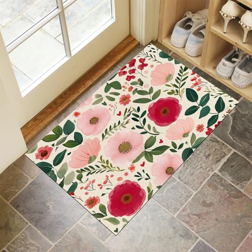 JEDTAKCT Beige Waschbarer Teppich Aquarellblumen Muster 40X60Cm Handgemalte Pflanzen Eingangsbereich Modern Fußmatte Badezimmerteppich Weich rutschfest Kleiner Kurzflor Bad Schlafzimmer JEDTAKCT Beige Waschbarer Teppich Aquarellblumen Muster 40X60Cm Handgemalte Pflanzen Eingangsbereich Modern Fußmatte Badezimmerteppich Weich rutschfest Kleiner Kurzflor Bad Schlafzimmer von JEDTAKCT