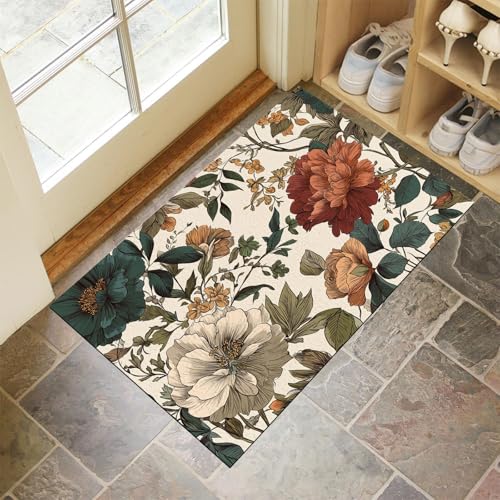 JEDTAKCT Beige Waschbarer Teppich Handgemalte Blumen Muster 60X90Cm Rokoko Pflanzen Eingangsbereich Modern Fußmatte Badezimmerteppich Weich rutschfest Kleiner Kurzflor Bad Schlafzimmer JEDTAKCT Beige Waschbarer Teppich Handgemalte Blumen Muster 60X90Cm Rokoko Pflanzen Eingangsbereich Modern Fußmatte Badezimmerteppich Weich rutschfest Kleiner Kurzflor Bad Schlafzimmer von JEDTAKCT