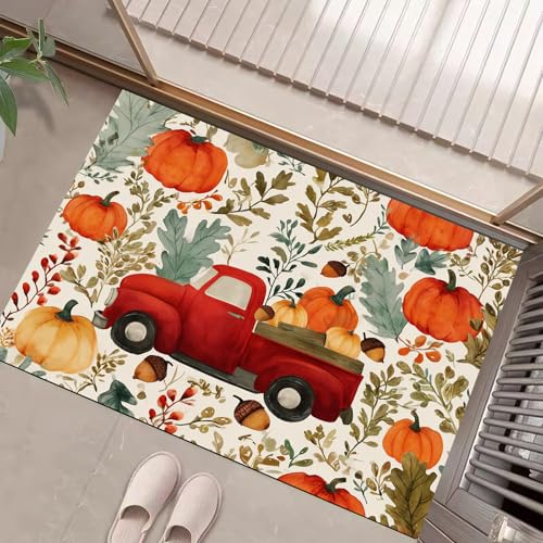 JEDTAKCT Beige Waschbarer Teppich Kürbis-Truck Muster 60X90Cm Herbstpflanzen Eingangsbereich Modern Fußmatte Badezimmerteppich Weich rutschfest Kleiner Kurzflor Bad Schlafzimmer JEDTAKCT Beige Waschbarer Teppich Kürbis-Truck Muster 60X90Cm Herbstpflanzen Eingangsbereich Modern Fußmatte Badezimmerteppich Weich rutschfest Kleiner Kurzflor Bad Schlafzimmer von JEDTAKCT