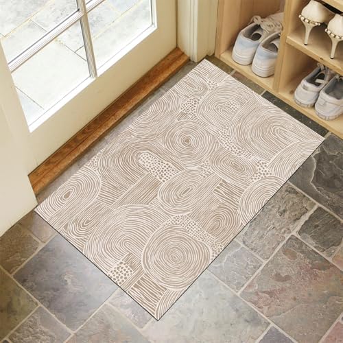 JEDTAKCT Beige Waschbarer Teppich Polka Dot Streifen Muster 90X150Cm Mittelalterliche Geometrie Eingangsbereich Modern Fußmatte Badezimmerteppich Weich rutschfest Kleiner Kurzflor Bad Schlafzimmer von JEDTAKCT