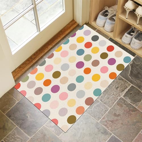 JEDTAKCT Beige Waschbarer Teppich Regenbogen-Tupfen Muster 90X150Cm Lustige Geometrie Eingangsbereich Modern Fußmatte Badezimmerteppich Weich rutschfest Kleiner Kurzflor Bad Schlafzimmer JEDTAKCT Beige Waschbarer Teppich Regenbogen-Tupfen Muster 90X150Cm Lustige Geometrie Eingangsbereich Modern Fußmatte Badezimmerteppich Weich rutschfest Kleiner Kurzflor Bad Schlafzimmer von JEDTAKCT