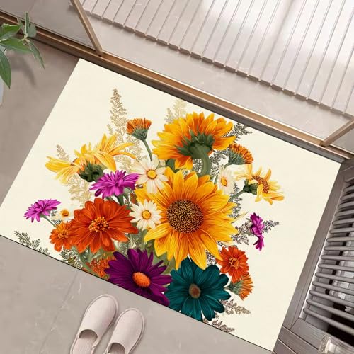 JEDTAKCT Beige Waschbarer Teppich Sonnenblumen Gänseblümchen Muster 50X80Cm Böhmische Pflanzen Eingangsbereich Modern Fußmatte Badezimmerteppich Weich rutschfest Kleiner Kurzflor Bad Schlafzimmer JEDTAKCT Beige Waschbarer Teppich Sonnenblumen Gänseblümchen Muster 50X80Cm Böhmische Pflanzen Eingangsbereich Modern Fußmatte Badezimmerteppich Weich rutschfest Kleiner Kurzflor Bad Schlafzimmer von JEDTAKCT