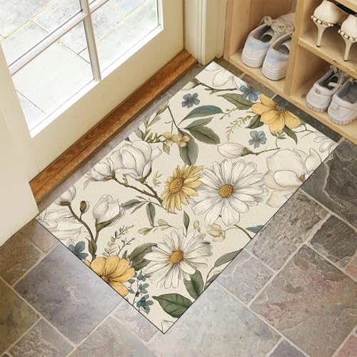 JEDTAKCT Beige Waschbarer Teppich Vintage Magnolie Muster 90X150Cm Country Daisy Eingangsbereich Modern Fußmatte Badezimmerteppich Weich rutschfest Kleiner Kurzflor Bad Schlafzimmer JEDTAKCT Beige Waschbarer Teppich Vintage Magnolie Muster 90X150Cm Country Daisy Eingangsbereich Modern Fußmatte Badezimmerteppich Weich rutschfest Kleiner Kurzflor Bad Schlafzimmer von JEDTAKCT