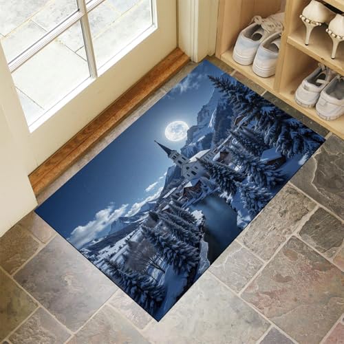 JEDTAKCT Bergdorf Fußmatte Teppich Waldlandschaft Kurzflor Fussmatte Dunkelblau Türmatte rutschfest Waschbarer Retro Teppich Für Esszimmer Flur Eingangsbereich Fußabtreter 40X60Cm JEDTAKCT Bergdorf Fußmatte Teppich Waldlandschaft Kurzflor Fussmatte Dunkelblau Türmatte rutschfest Waschbarer Retro Teppich Für Esszimmer Flur Eingangsbereich Fußabtreter 40X60Cm von JEDTAKCT